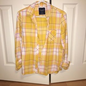 American Eagle Yellow, pink, plaid flannel, size S